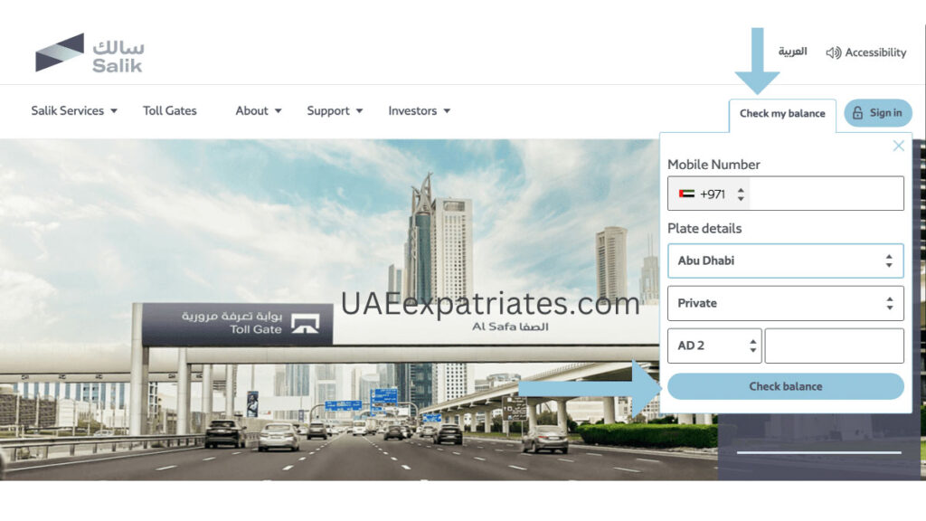 Salik Balance Check via Webiste
